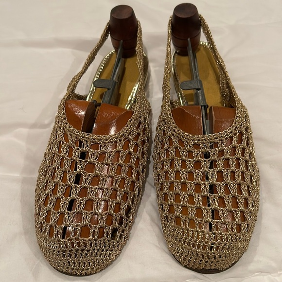 Vintage Handmade Golden Metalic Mesh Thread Sandals - Picture 1 of 9